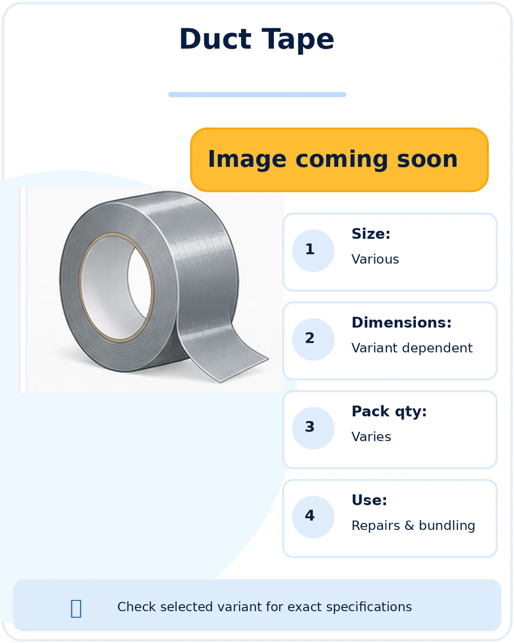 Illustration of Duct Tape — 48mm × 50m, Black or Silver/Grey