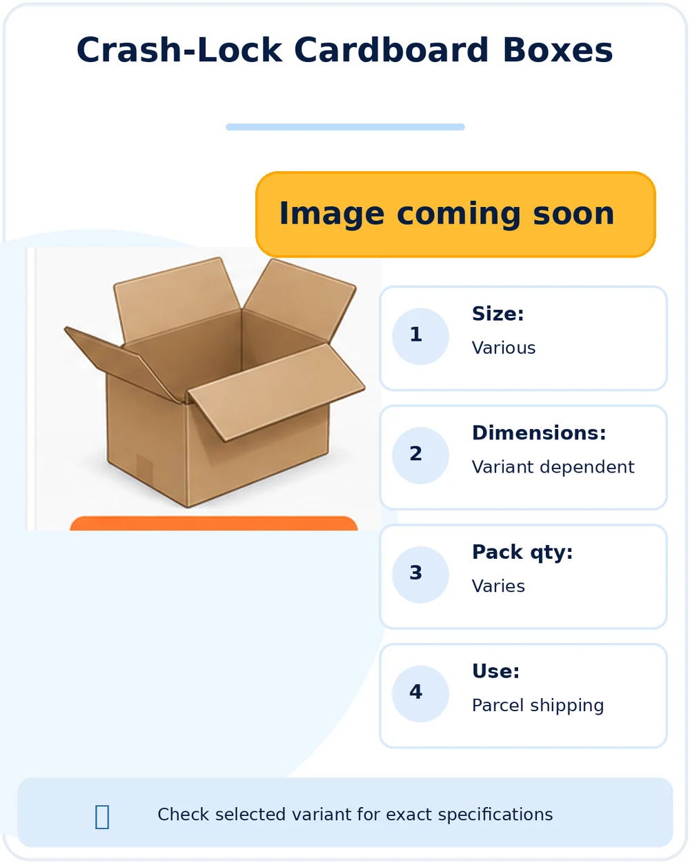 Illustration of Crash Lock Cardboard Boxes — Size Options