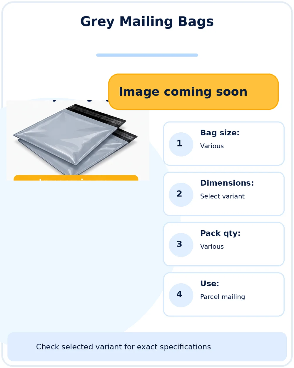 Illustration of Grey Self-Seal Mailing Bags — Size Options