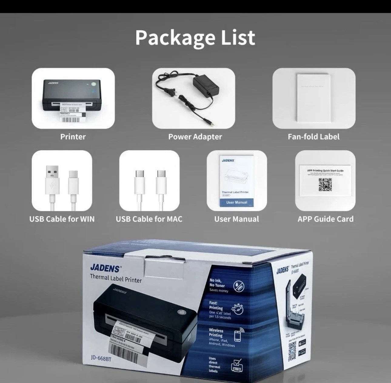 Package contents shown in the listing